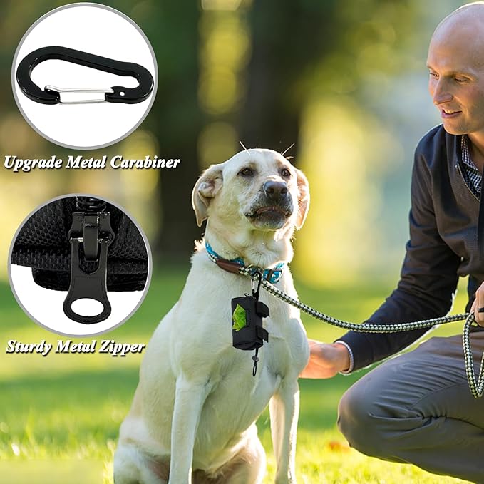 Dog Poop Bag Holder, 2 Pack Poop Bag Holder for Leash, CAKOVANO Pet Waste Bag Dispenser Dog Bag Holder Leash Attachment, Poop Bag Dispenser with Carabiner Clip with 2 Rolls of Poop Bags