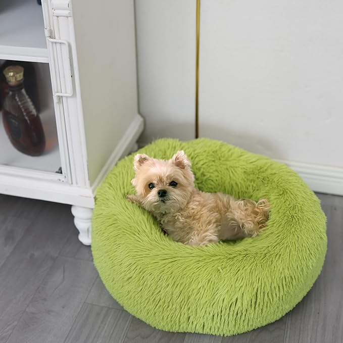 Small Dog Bed Calming Dogs Bed for Small Dogs Anti-Anxiety Puppy Bed Machine Washable Fluffy Luxury Anti-Slip Waterproof Mute Base Warming Cozy Soft Pet Round Bed