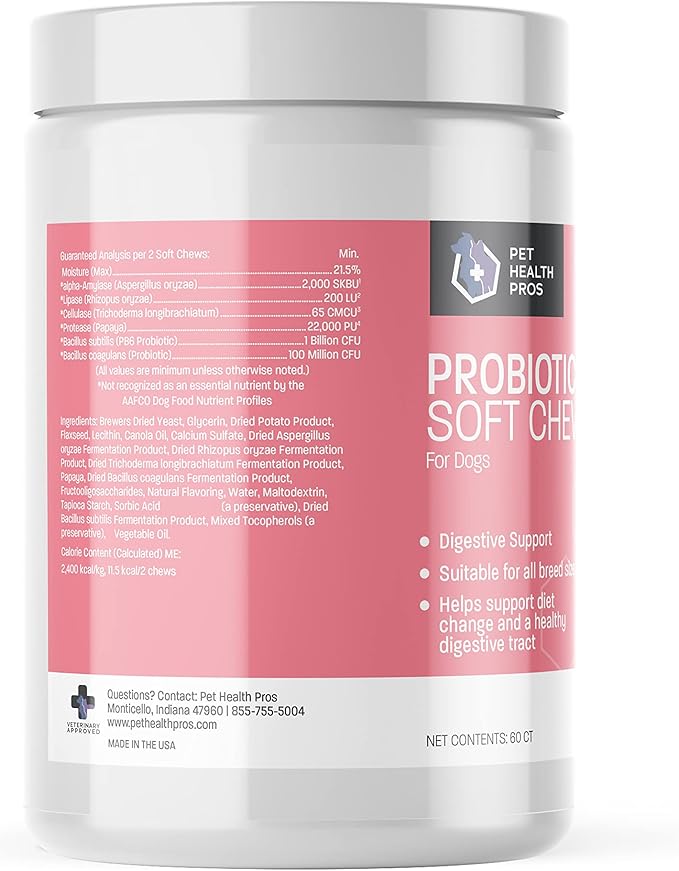 Advanced Probiotics for Dogs - Probiotic Soft Chew for Upset Stomach, Diarrhea & Constipation Relief - Promotes Happy Gut, Happy Dog - 60 ct