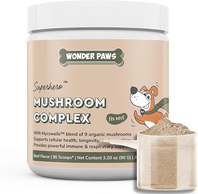 Immune Support Mushroom Powder for Dogs – Organic Mushroom Complex for Immunity, Cognition, Cellular Health, Longevity - With Turkey Tail Mushroom for Dogs, Reishi & Lions Mane – 90 Scoops
