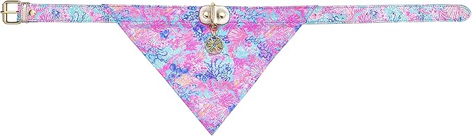 Lilly Pulitzer Adjustable Dog Bandana Collar, Cute Heavy Duty Leatherette Collar with Snap Closure and Ring for Leash/Tag, Splendor in The Sand (M/L)