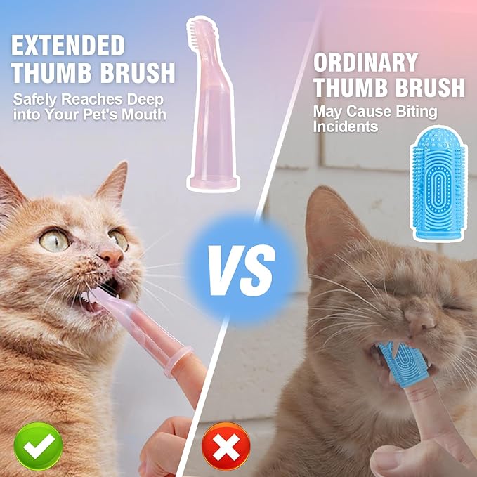 Pet Dental Care Kit | Cat Finger Toothbrush | Small Dogs & Cats | Secure Grip Thumb Brushes | Gentle Silicone Bristles | Anti-Bite & Extended Design