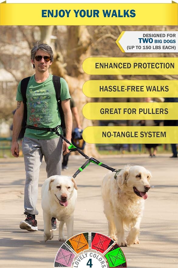 Exquisite Double Hands Free Leash for Large Dogs | Retractable Dog Leash 2 Dogs | Waist Dog Leash for Large Dogs | Two Dog Leash for Large Dogs | Leash for Big Dogs | Hands Free Running Dog Leash