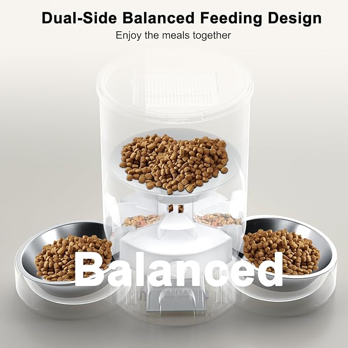 Automatic Cat Feeder for 2 Cats, 3L Cat Food Dispenser SURDY Auto Cat Feeder with 2 Stainless Bowls, 10s Meal Call Dual Power Supply and Timer Setting 12 Portions 6 Meals Per Day for Cats and Dogs