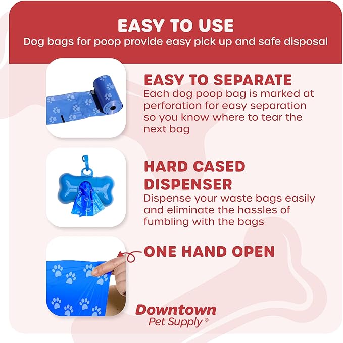 Downtown Pet Supply Dog Poop Bags (2200 CT - Rainbow Paw Print Bags & 2 Dispensers) Waste Bag Dispenser Clips to Dog Leashes Bags & Dog Harnesses- Poop Scoop Bags are Leak-Proof Bags & Unscented