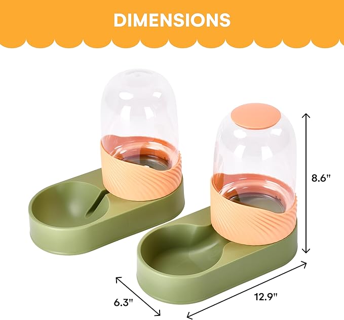 Noa Store Cat Water and Food Dispenser Set, 6.2" Wx12.9 Lx8.6 H each - Automatic Dog Feeder and Waterer - Self-Feeding Gravity Bowls for Indoor Pets - Convenient Hydration Solution - 2 Pack, Green