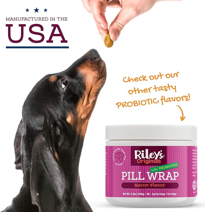 Riley's Pill Wrap for Dogs with Probiotics - Delicious Peanut Butter Flavored Pill Paste for Dogs - Wrap Pills, Capsules, Tablets in a Pocket or Pouch to Mask The Taste & Make Pill Time Fun - 4.2 oz