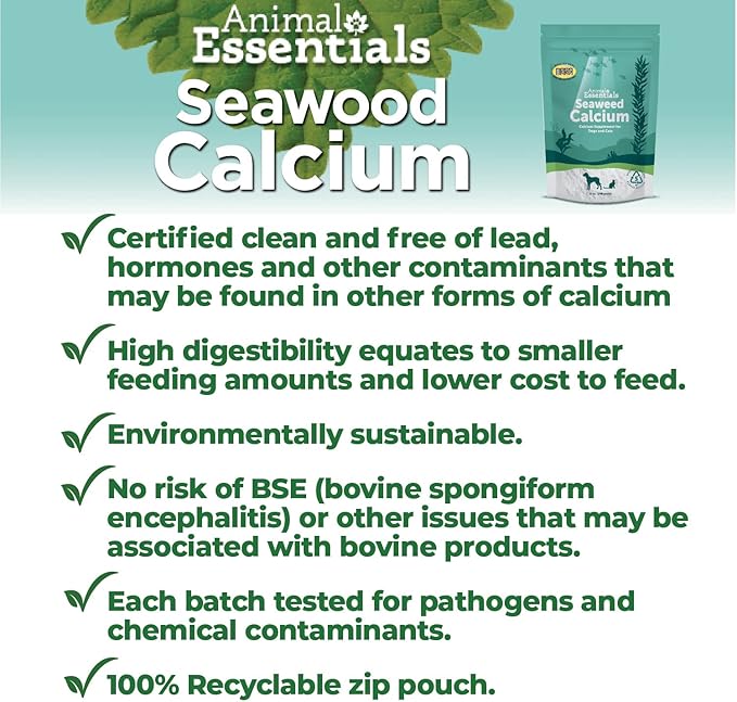 Animal Essentials Seaweed Calcium Supplement for Dogs & Cats, 12 oz (2-Pack), Iceland Seaweed Magnesium, Boron, Zinc