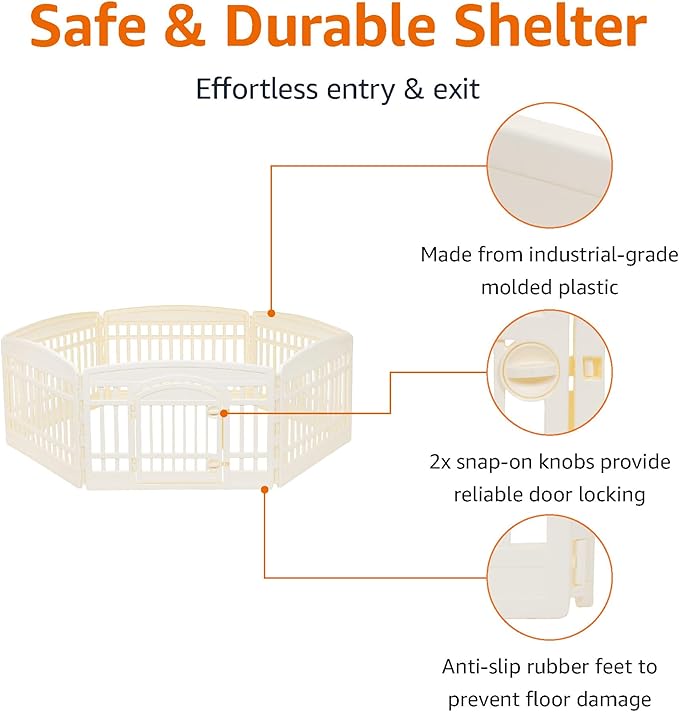 Amazon Basics - Round Dog Playpen, Pet Exercise Pen with Door, 24-Inches, 6 Panel, Beige