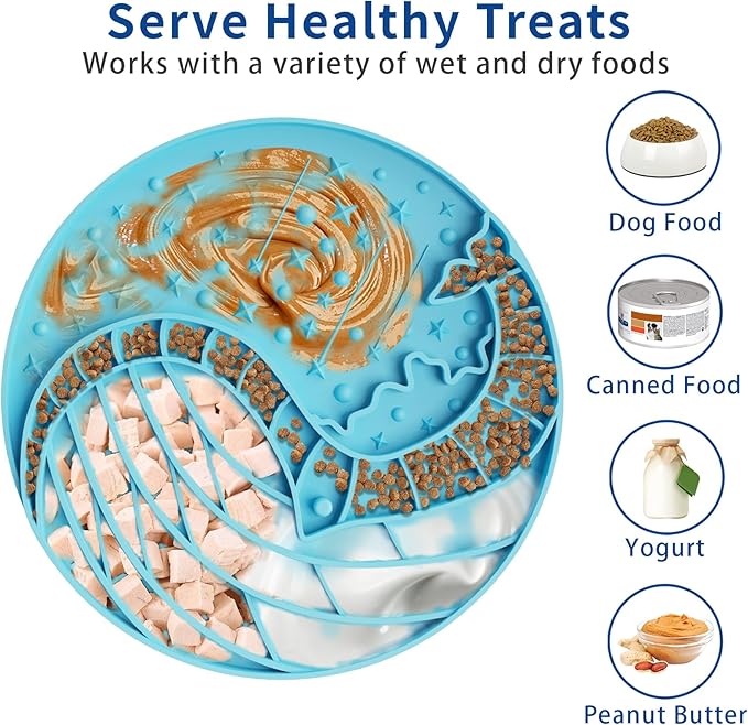 2-in-1 Lick Mat Slow Feeder for Dogs & Cats - Silicone Dog Lick Mat - Interactive/Promote Mindful - Anxiety Relief - Fun Alternative to Slow Feed Dog Bowl - Dishwasher Safe - Peanut Butter LPFLASAT