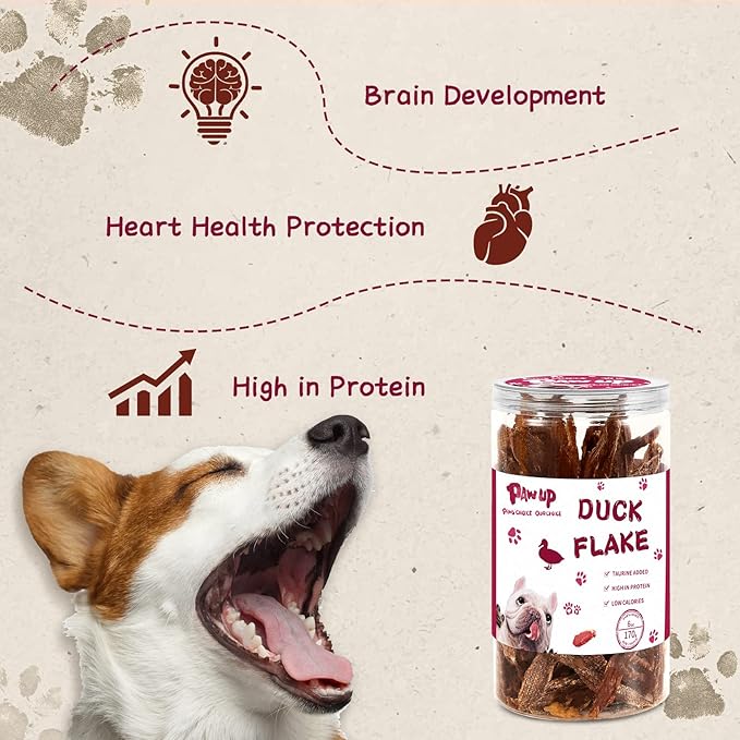 Dog Treats Jerky Duck Crisp Flakes, 1% Taurine Added, 6oz (170g), Duck Jerky Chip Flakes, High Protein Duck Dog Training Rewards, Rawhide-Free, Gluten-Free