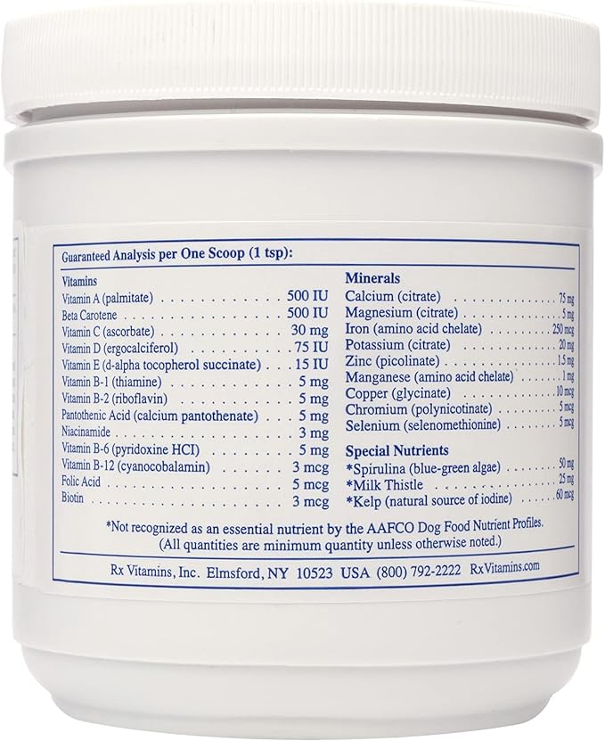 Rx Vitamins Essentials for Dogs - Daily Dog Multivitamin Powder - with Blue Spirulina for Dogs, Kelp Powder, and Milk Thistle for Dogs - Complete Dog Vitamins and Essential Minerals - 8 oz