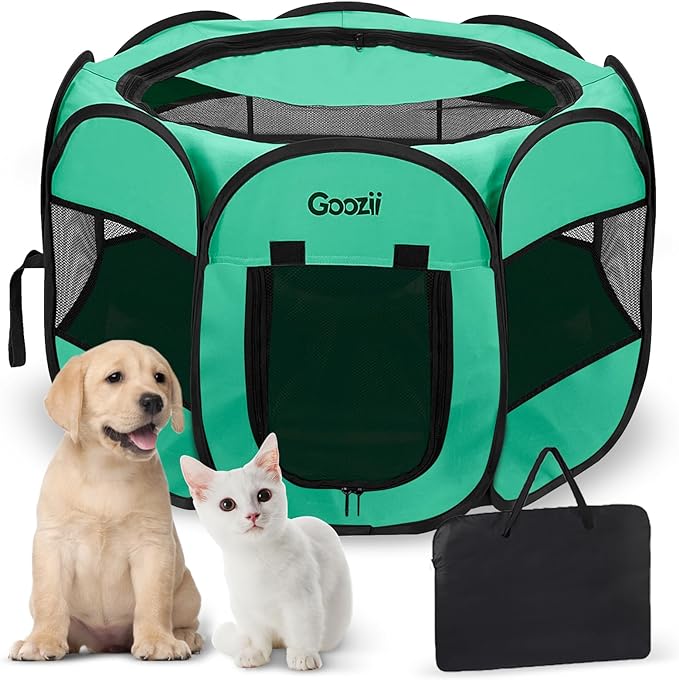Portable Dog Playpen Crate Cage for Small Dogs Indoor Outdoor, Collapsible Pop Up Pet Cat Kitten Play Pen Tent Enclosed, Foldable Dog Kennel with Bottom Roof Cover for Rv Camping - Green