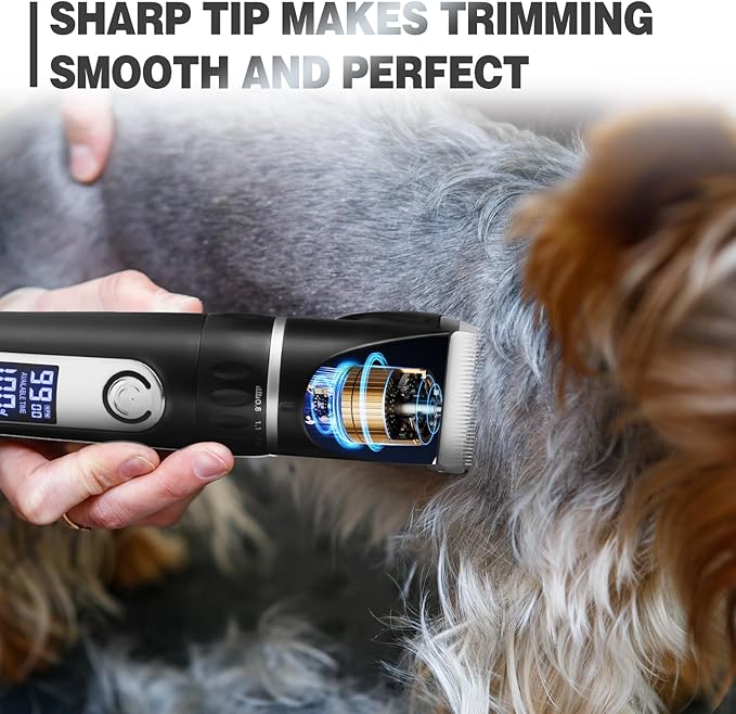 Dog Grooming Kit with LCD Display, Low Noise Dog Clippers for Grooming, Heavy Duty Dog Trimmer, Dog Grooming Supplies with Scissor, Shaver for Dogs Cats Pets, Electric Quiet Cordless