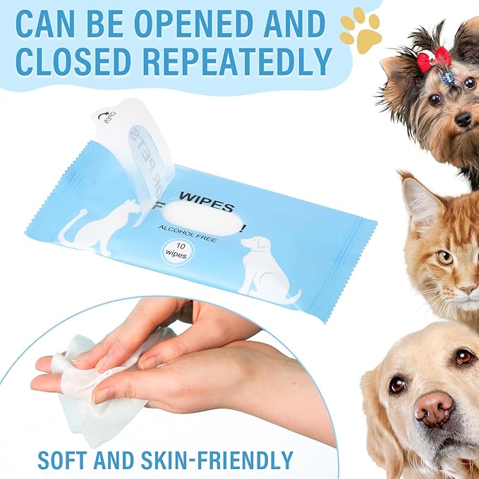 25 Pack 250 Count Dog Wipes for Paws and Butt, Unscented Portable Pet Wipes Soft Dog Grooming Wipes for Puppy Cats Ear, Skin, Eye, Face and Body Skin Cleaning Deodorizing, Outdoor Travel Use