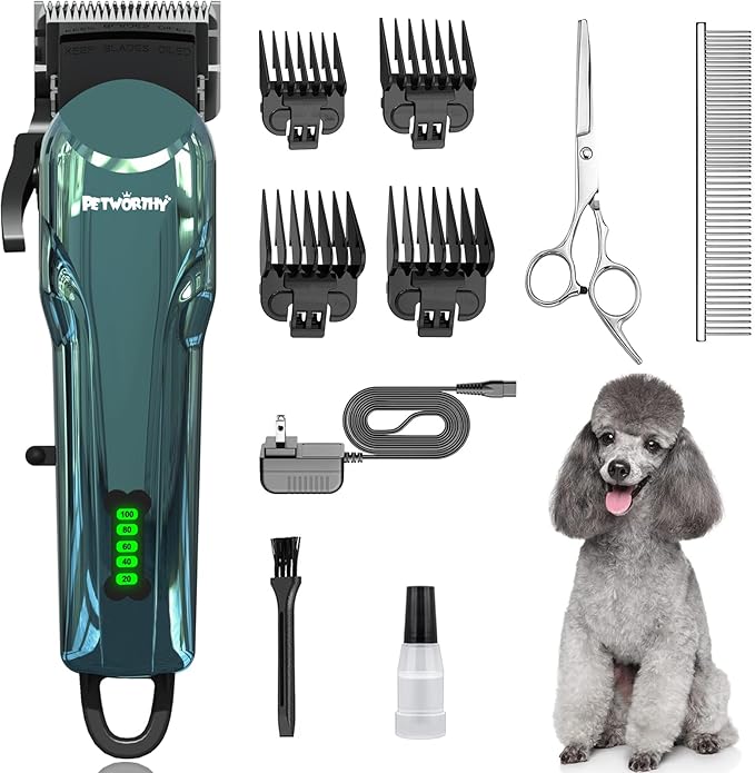 Dog Clippers for Grooming - Dog Grooming Kit for Heavy Thick Hair Coats Low Noise Dogs Shaver Clippers with Cloth Upgraded Professional Rechargeable Cordless Electric Quiet Plating Clippers