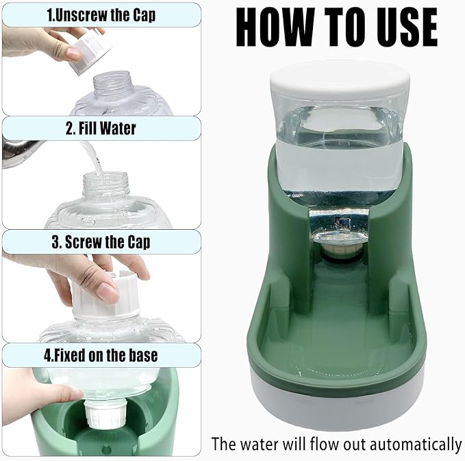 kathson Automatic Dog Water Dispenser 1 Gallon Gravity Cat Water Dispenser Dogs Water Station Bowl Large Capacity Feeder Waterer Pet Drinking Fountain Green