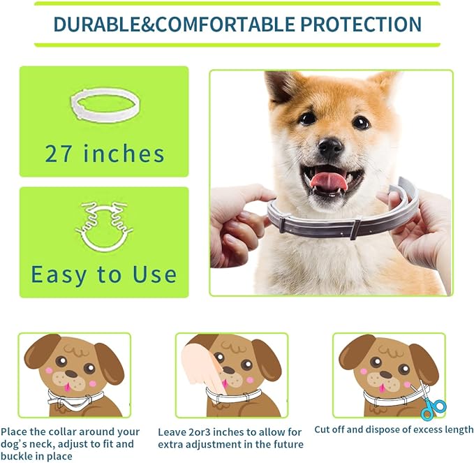Flea and Tick Collar for Dogs, 8 Month Flea and Tick Prevention for Dogs, 27 inch Adjustable