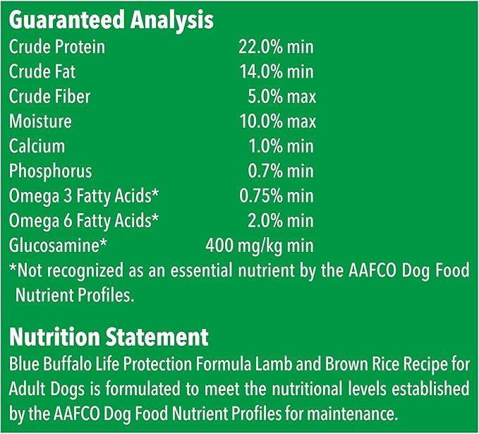 Blue Buffalo Life Protection Formula Natural Adult Dry Dog Food, Lamb and Brown Rice 15-lb