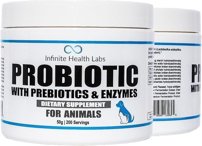Probiotics for Dogs and Cats - Vet Formulated Pet Prebiotic & Enzyme Powder for Digestive, Gut & Immune Health - 200 Servings (50 g)