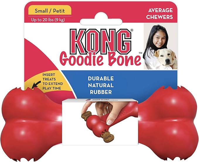 KONG Goodie Bone - Classic Durable Natural Rubber Dog Bone, Supports Mental Engagement - Treat Dispensing - Red - for Small Dogs
