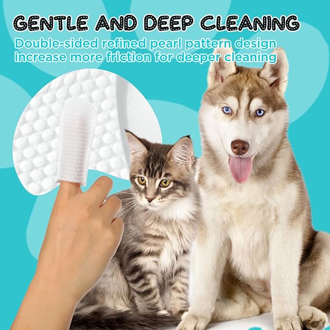 2-Pack Teeth and Ear Cleaner Finger Wipes, Dog and Cat Grooming Kit, Soothing Odor Control, Reduces Dirt and Wax Buildup (1*Teeth Wipes&Ear Wipes&Eye Wipes)
