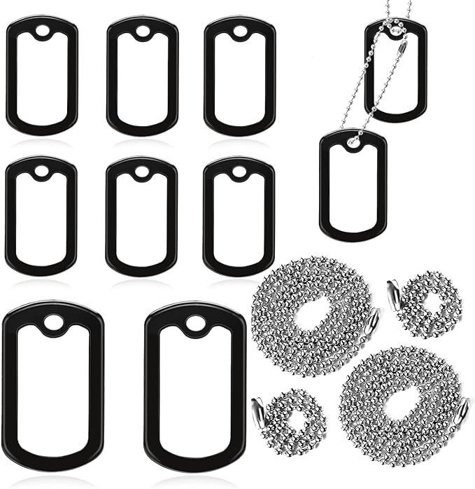 10 Pack Military Dog Tag Silencers, Military Engraved Dog Tag Silicone Case with 4 Chains Black Army Dog Tags Silencers for Authentic Military Id Tags Rubbers Case to Reduce Noise and Protect Tag