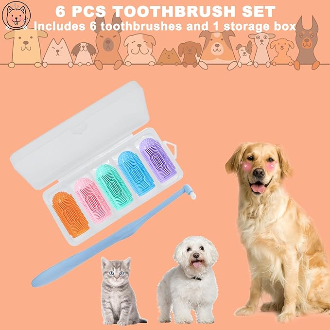 Dog Toothbrush Finger Toothbrush Cat Toothbrush 6Pack Dog Tooth Brushing Kit Dog Finger Toothbrush for Dog Teeth Cleaning&Dog Dental Care Dog Tooth Brush Puppy Tooth Brushing Kit