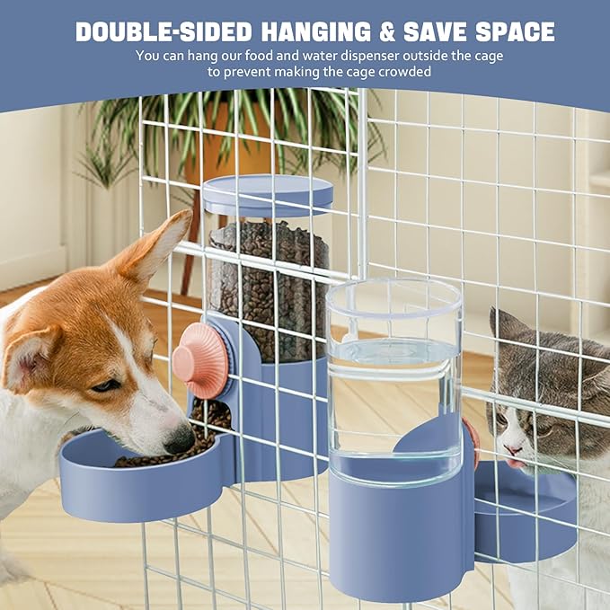 Hanging Cage Automatic Small Pet Food Bowl Water Bottle Dispenser, 1L Auto Gravity Pet Feeder and Waterer Set Kennel Feeding Station Crate Feeder Dish for Puppy Cats Rabbit Ferret (Purple)