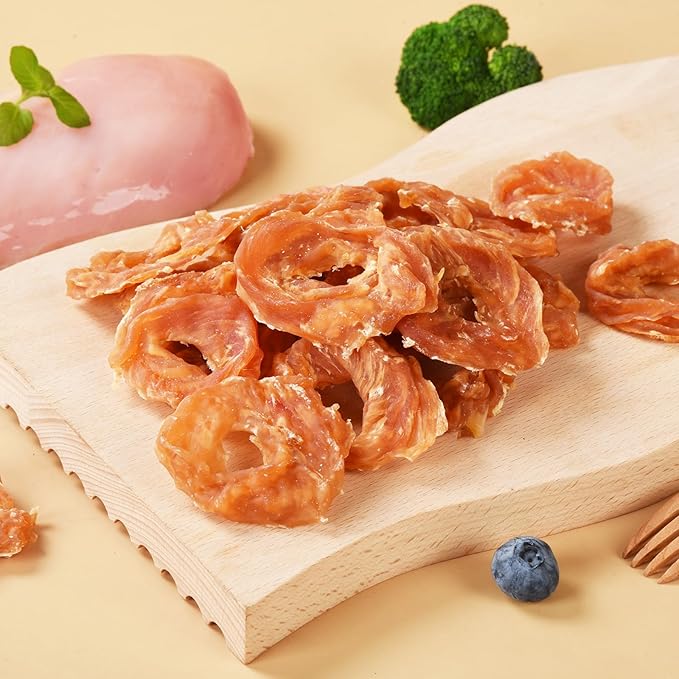 Dog Treats Chicken Jerky Rings, Rawhide-Free Grain-Free Real Dried Tenders Natural Chicken Breast Dog Chewy Training Snacks for Small Medium Large Dogs Large Pack-22-25/counts