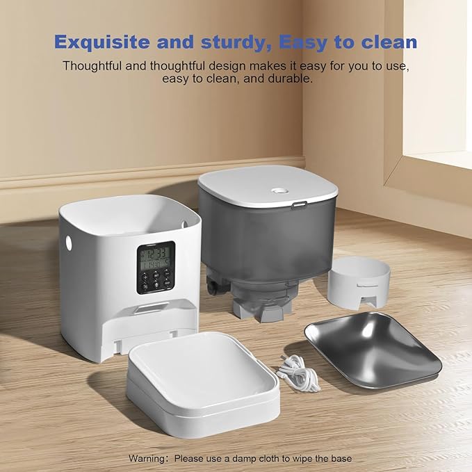 Automatic Cat Feeder, Cat Food Dispenser with 10s Voice Recorder, Pet Feeder up to 8 Meals per Day, Timed Cat Feeder with Dry Food Sealed Ring(White, 4L)