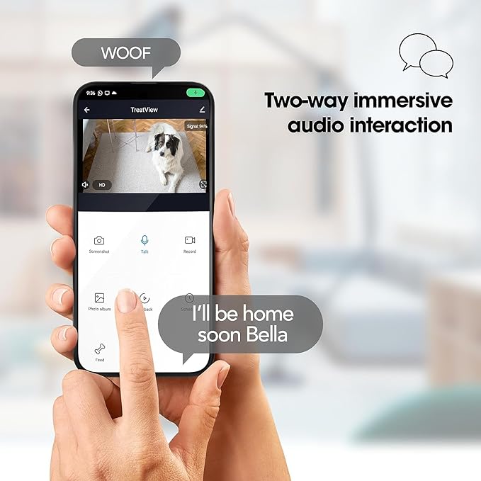 Closer Pets TreatView 1080p Pet Camera and Treat Dispenser with Motion Activation, for Indoor Use (iOS/Android Compatible)
