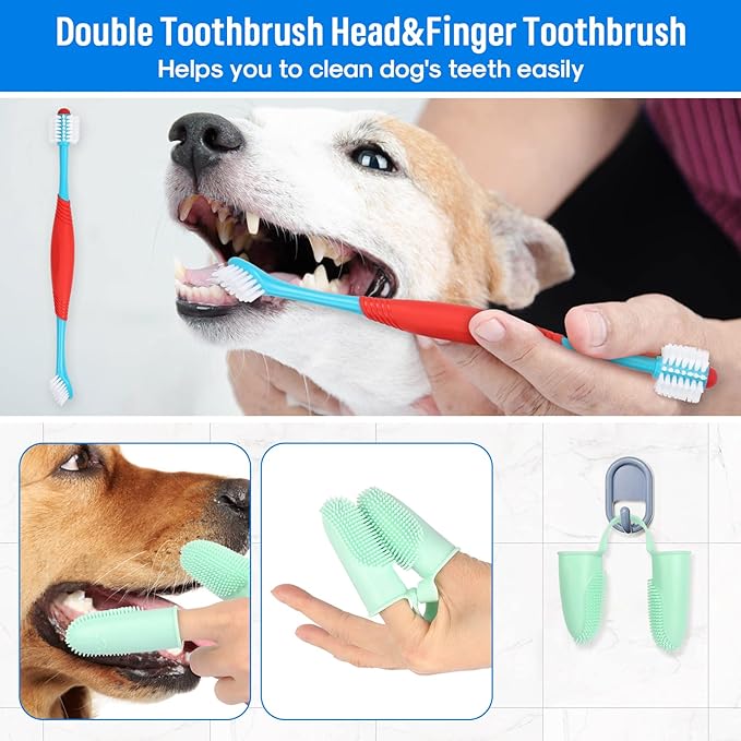 Ultrasonic Dog Teeth Cleaning Kit for Pet Teeth Cleaning, Dog Plaque Remover for Teeth, 5 Modes Dog Tartar Remover for Teeth Care to Remove Stains Calculus, 10 in 1 Pet Cleaner Toothbrush (Blue)
