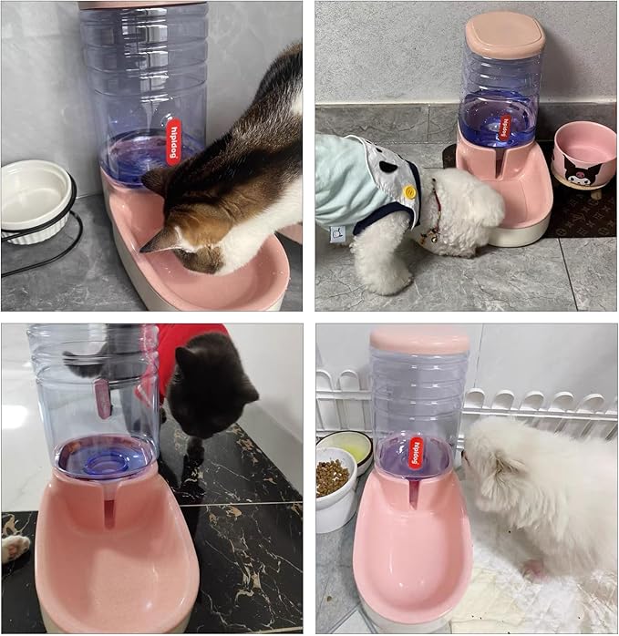 kathson Gravity Dog Water Dispenser Automatic Cat Drinking Water Station 1 Gallon Large Capacity Puppy Water Bowl for Small and Medium Dogs Cats Pink