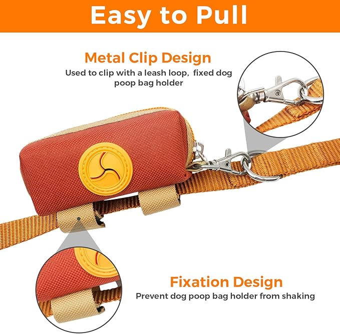 Dog Poop Bag Holder Zippered Pouch, Portable Dog Poop Bag Dispenser with 1 Metal Clip, Fashion Color Matching Canvas Waste Bag Holder for Leashes - Brown