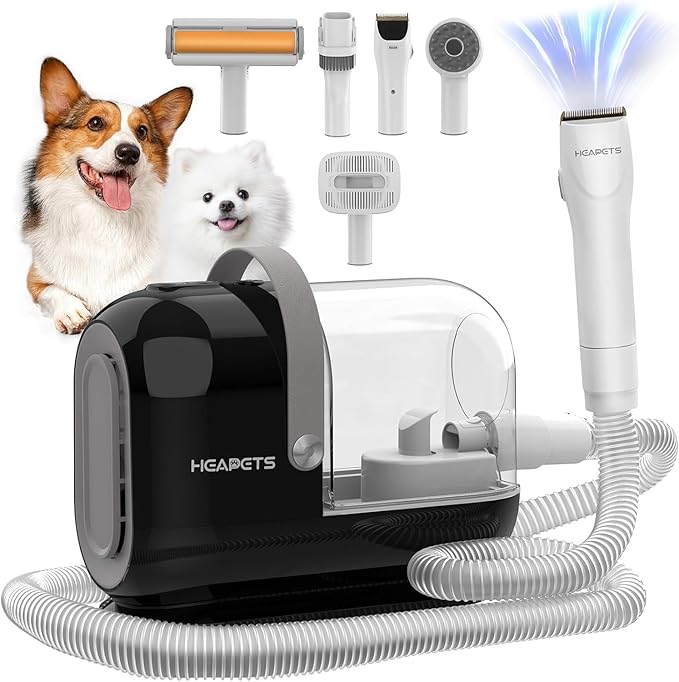 Dog Grooming Vacuum Kit, 3L Pet Grooming Vacuum with 7 Pet Grooming Tools, Dog Vacuum for Shedding Grooming at Home with Low Noise Electric Clipper and Brush, Black