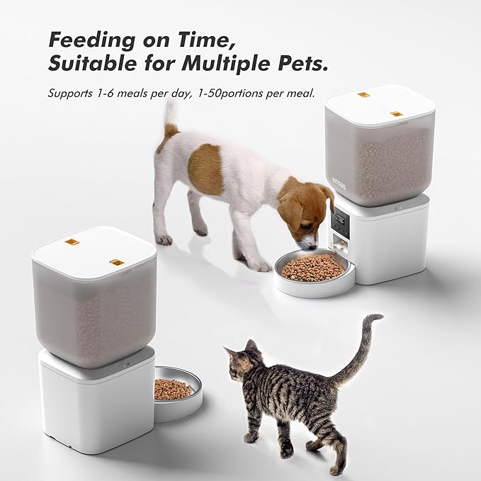 Automatic Dog Feeder - 8L/34 Cups Large Capacity Automatic Cat Food Dispenser with Display LCD Screen,Large Food Tray,Battery Operated,Timed Cat Feeder,Up to 50 Portions 6 Meals Per Day,Keeps Fresh