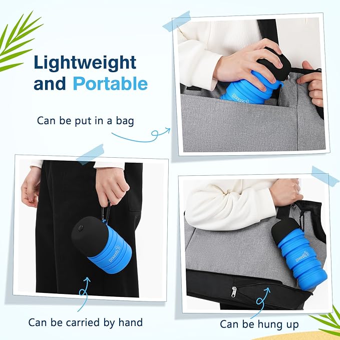 Pecute Dog Water Bottle Portable, 29oz Dog Foldable Water Bottle with Folding Bowl, Carabiner Clip, 5 Levels Capacity, 100% Food Grade Silicone, Dog Water Bottle for Outdoor Walking, Hiking, Travel
