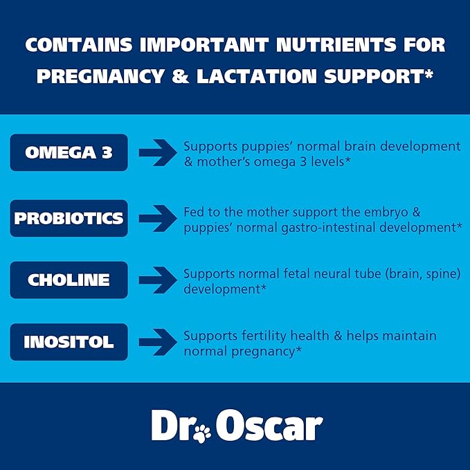Dog Prenatal Vitamins. The Only Prenatal Vitamins for Dogs with Omega 3, Probiotics, Choline & Inositol, Key for Mother & Puppies. 2in1 Postnatal & Prenatal Dog Vitamins + Folic Acid 90 Tablets