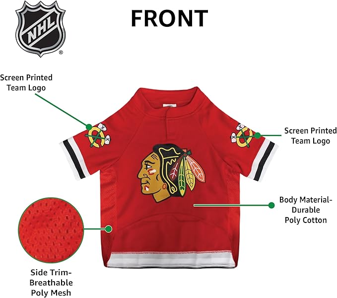 Pets First NHL Chicago Blackhawks Jersey for Dogs & Cats, Medium. - Let Your Pet Be A Real NHL Fan!