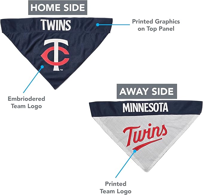 Pets First TWN-3217-L-XL MLB Minnesota Twins Reversible Pet Bandana, Large/X-Large, MLB Team Color