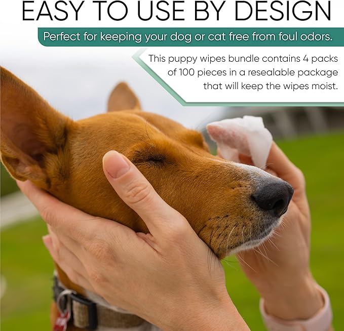 MAGICARE Grooming Wipes for Dogs & Cats - 400 Dog Wipes for Cleaning Paws, Ears and Butt - Unscented Deodorizing Pet Wipes for Dogs with Sensitive Skin - Proudly Made in USA