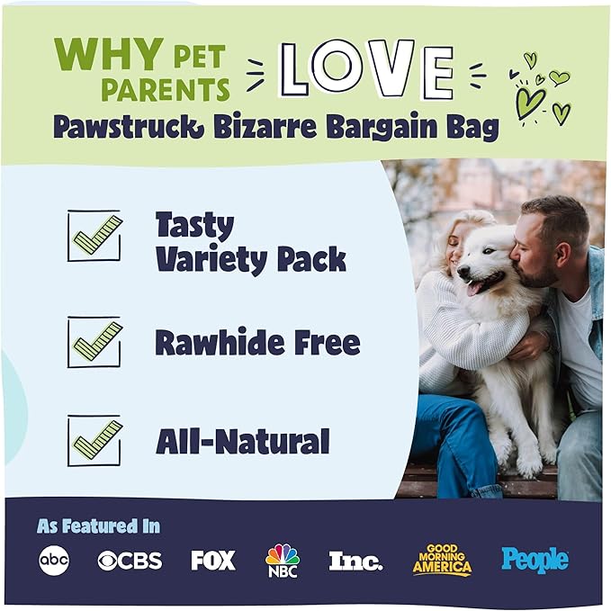 Pawstruck Bizarre Bargain Bag Assorted Natural Dog Chew Treats - Animal Ears, Jerky, Bones, Hooves, Beef Straps - Long Lasting Rawhide Alternative for Chewers All Breeds - 1 lb - Packaging May Vary