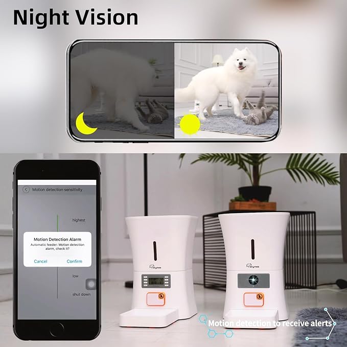 SKYMEE 8L WiFi Pet Feeder Automatic Dog Feeder Large Breed - 1080P Full HD Pet Camera Treat Dispenser, White