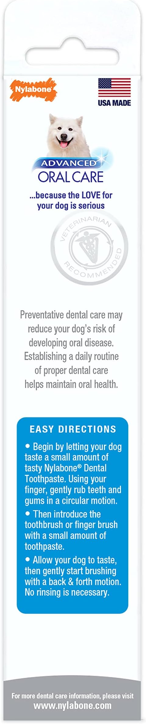 Nylabone Advanced Oral Care Tartar Control Dog Toothpaste Original 2.5 oz. (1 Count)