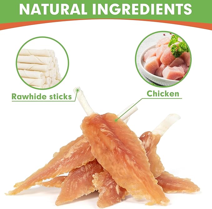 MON2SUN Dog Rawhide Twist 4-4.5 Inch Chicken Wrapped Rawhide Sticks for Puppy and Small Dogs, Promotes Dental Health Chicken Wings (18.34 Ounce -Pack of 1)
