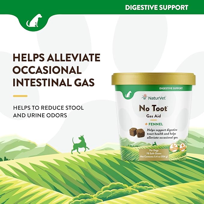 NaturVet – No Toot Gas Aid For Dogs Plus Fennel – 70 Soft Chews | Alleviates Intestinal Gas | Helps Reduce Stool & Urine Odors | 30 Day Supply