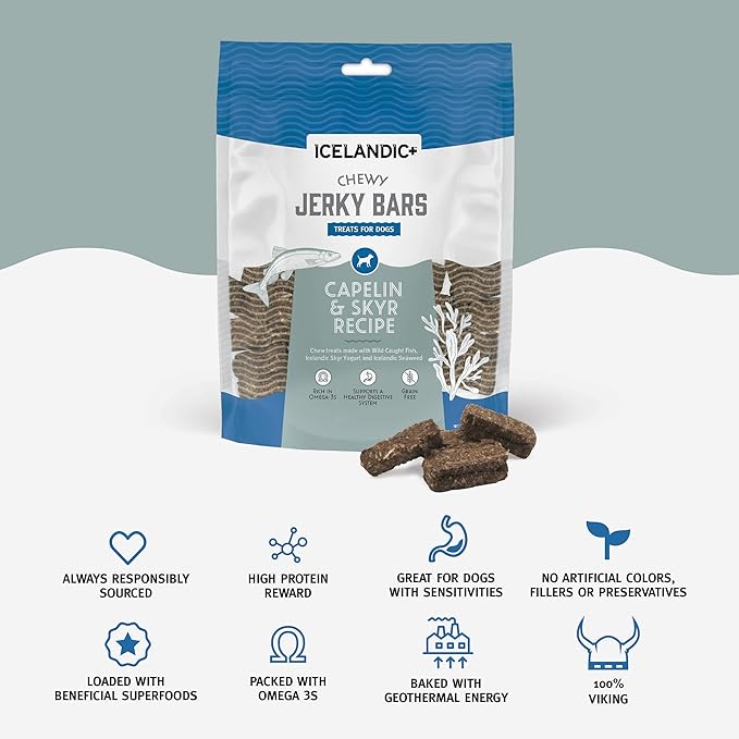 Icelandic+ Plus Chewy Jerky Bars Capelin, Skyr, & Seaweed Dog Treat 2.5-oz Bag