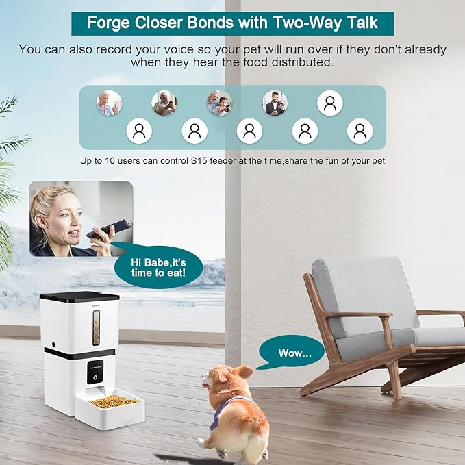 DoHonest Automatic Dog Feeder with Camera - 5G WiFi Easy Setup 8L Motion Detection Smart Cat Food Dispenser 1080P HD Video Recording 2-Way Audio Timed Pet Feeder App Control Night Vision