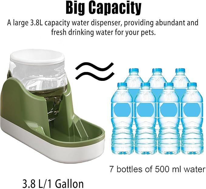 kathson Automatic Dog Water Dispenser 1 Gallon Gravity Cat Water Dispenser Dogs Water Station Bowl Large Capacity Feeder Waterer Pet Drinking Fountain Green